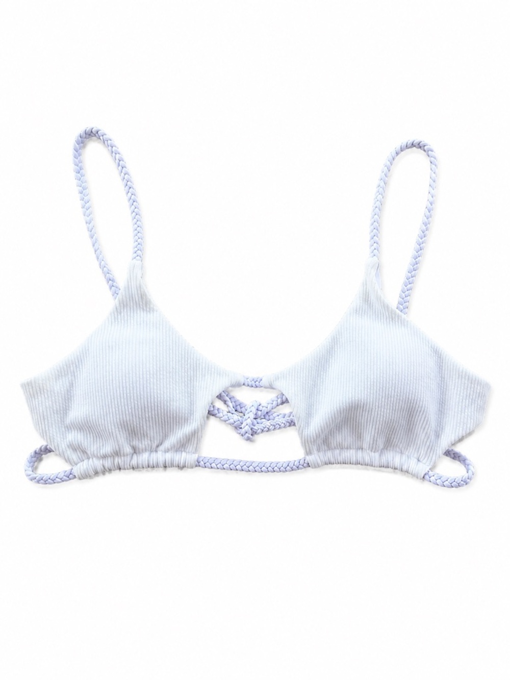 Zaful White Ribbed Triangle Bikini Top M NWT Braided Strap Swim Top